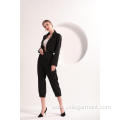 Women'S Jacket And Tousers Ladies' Black Color Cropped Blazer and Trousers Supplier